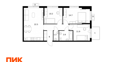 3-к. квартира, 73 м²
