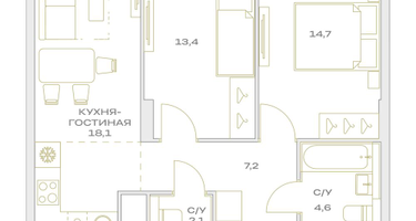 3-к. квартира, 60&nbsp;м²