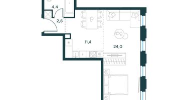 1-к. квартира, 42 м²