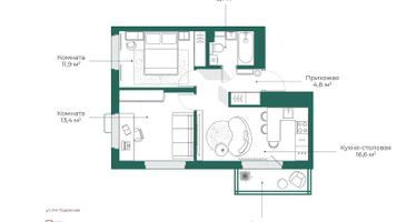 2-к. квартира, 51 м²