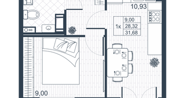 1-к. квартира, 30&nbsp;м²