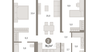 2-к. квартира, 78&nbsp;м²
