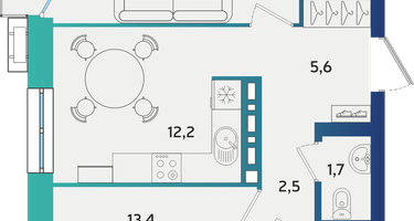 2-к. квартира, 57&nbsp;м²