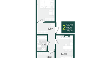 2-к. квартира, 68&nbsp;м²