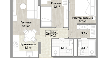 2-к. квартира, 60&nbsp;м²