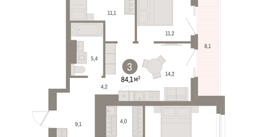 3-к. квартира, 84 м²