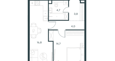 1-к. квартира, 44&nbsp;м²