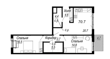 Студия, 68&nbsp;м²