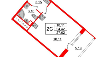 Студия, 24 м²