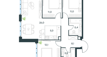 4-к. квартира, 82 м²