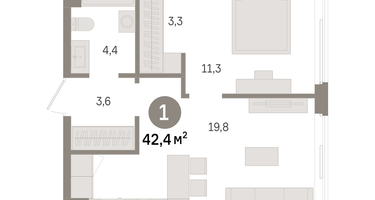1-к. квартира, 42 м²