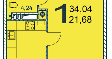 1-к. квартира, 34 м²
