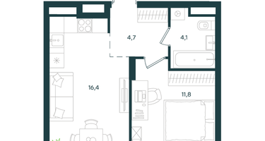 1-к. квартира, 37&nbsp;м²