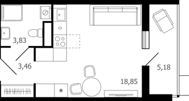 Студия, 28&nbsp;м²