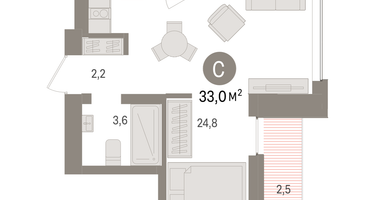 Студия, 33&nbsp;м²
