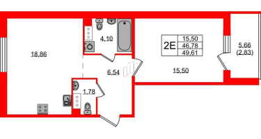 1-к. квартира, 49&nbsp;м²