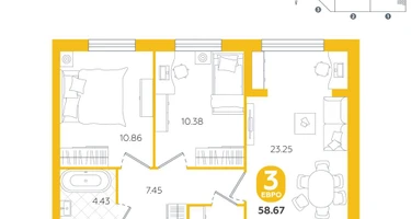 3-к. квартира, 58&nbsp;м²