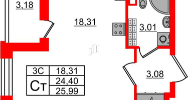 Студия, 24&nbsp;м²