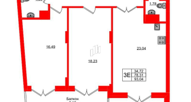 2-к. квартира, 93&nbsp;м²