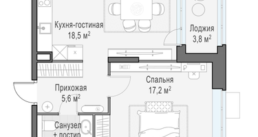 1-к. квартира, 45&nbsp;м²