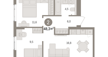 2-к. квартира, 48&nbsp;м²