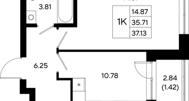 1-к. квартира, 37 м²