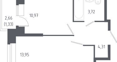 1-к. квартира, 34&nbsp;м²
