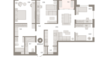 4-к. квартира, 126&nbsp;м²