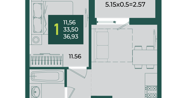 1-к. квартира, 36&nbsp;м²