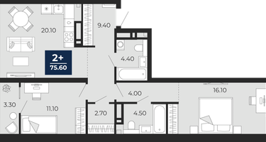 2-к. квартира, 72&nbsp;м²