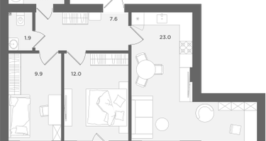 2-к. квартира, 58&nbsp;м²