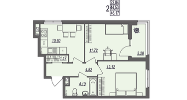 2-к. квартира, 46 м²