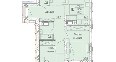 2-к. квартира, 58&nbsp;м²