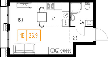 Студия, 25&nbsp;м²