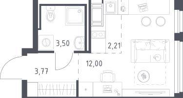 Студия, 21&nbsp;м²