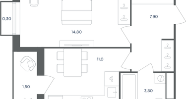 1-к. квартира, 39&nbsp;м²