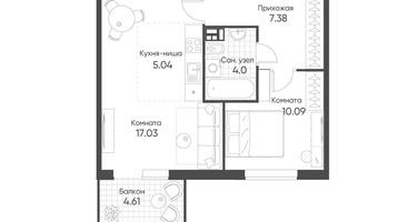 2-к. квартира, 44&nbsp;м²