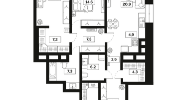 3-к. квартира, 110 м²