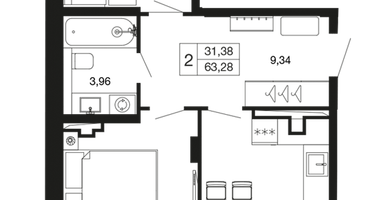 2-к. квартира, 61 м²