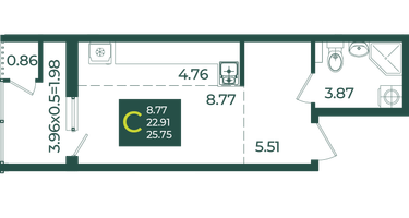 Студия, 25 м²