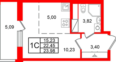 Студия, 22&nbsp;м²