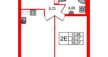 1-к. квартира, 39&nbsp;м²