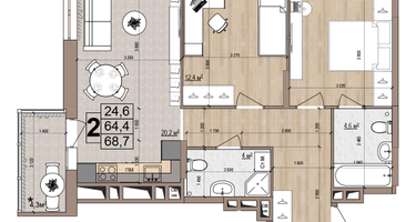 2-к. квартира, 68&nbsp;м²