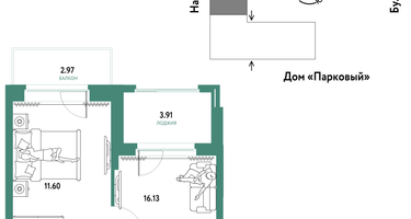 2-к. квартира, 42&nbsp;м²