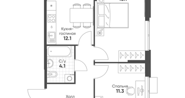 2-к. квартира, 52&nbsp;м²