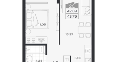 2-к. квартира, 42&nbsp;м²