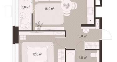 1-к. квартира, 43 м²