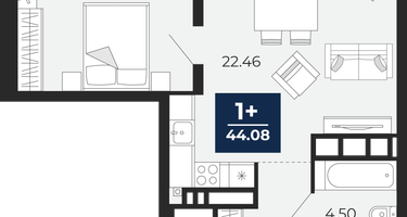 1-к. квартира, 44&nbsp;м²