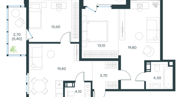 2-к. квартира, 82 м²