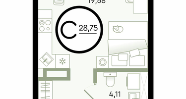 1-к. квартира, 28&nbsp;м²